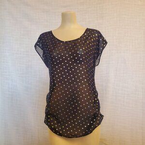 Kismet Womans Sheer Black W/ Silver Metallic Polkadot Drop Sleeve Top Sze M A145